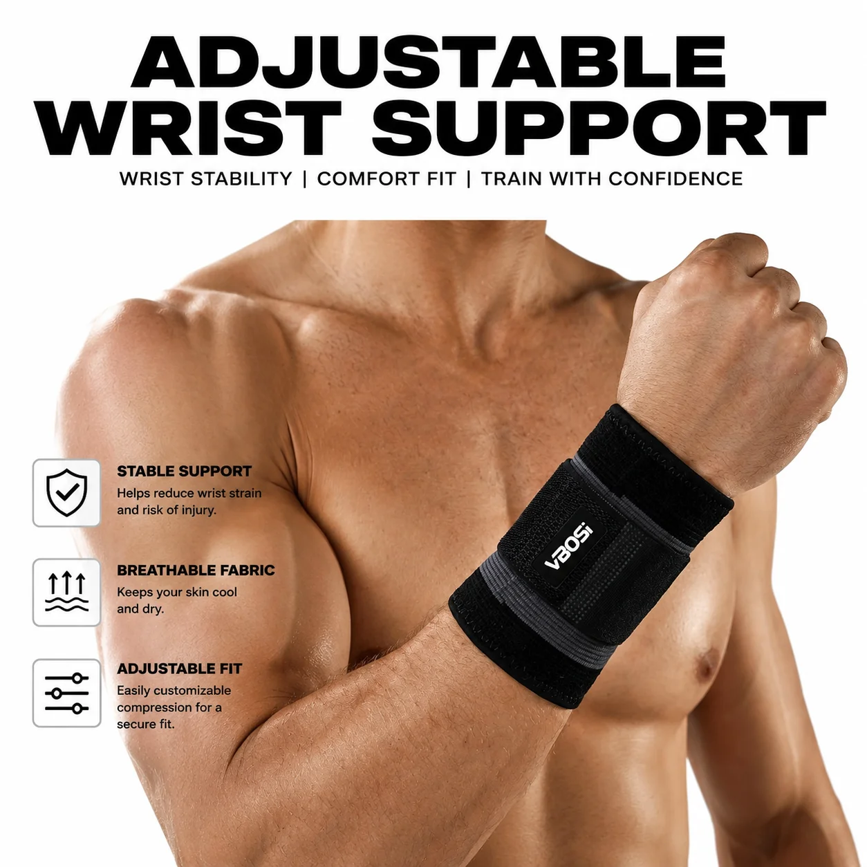 Crossfit Workout Gear - VBOSI Adjustable Wrist Wraps Support Brace